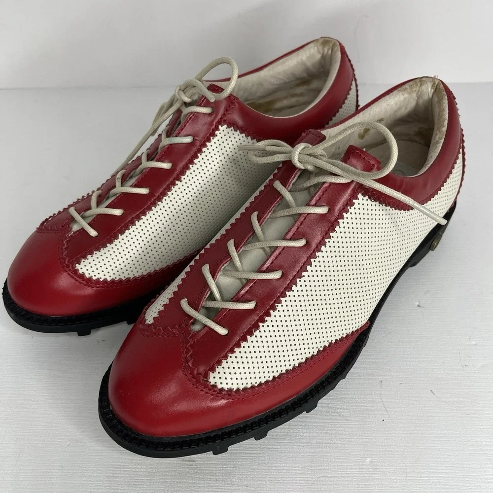 Vintage Golfsteam Cap Toe Derby Golf Shoes Leather Men's 8.5 Red White Wingtip